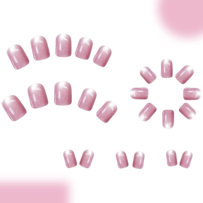 24Pcs Glitters Cats Eye Press on Nail Square Fake Nail Full Cover Glues on Nail