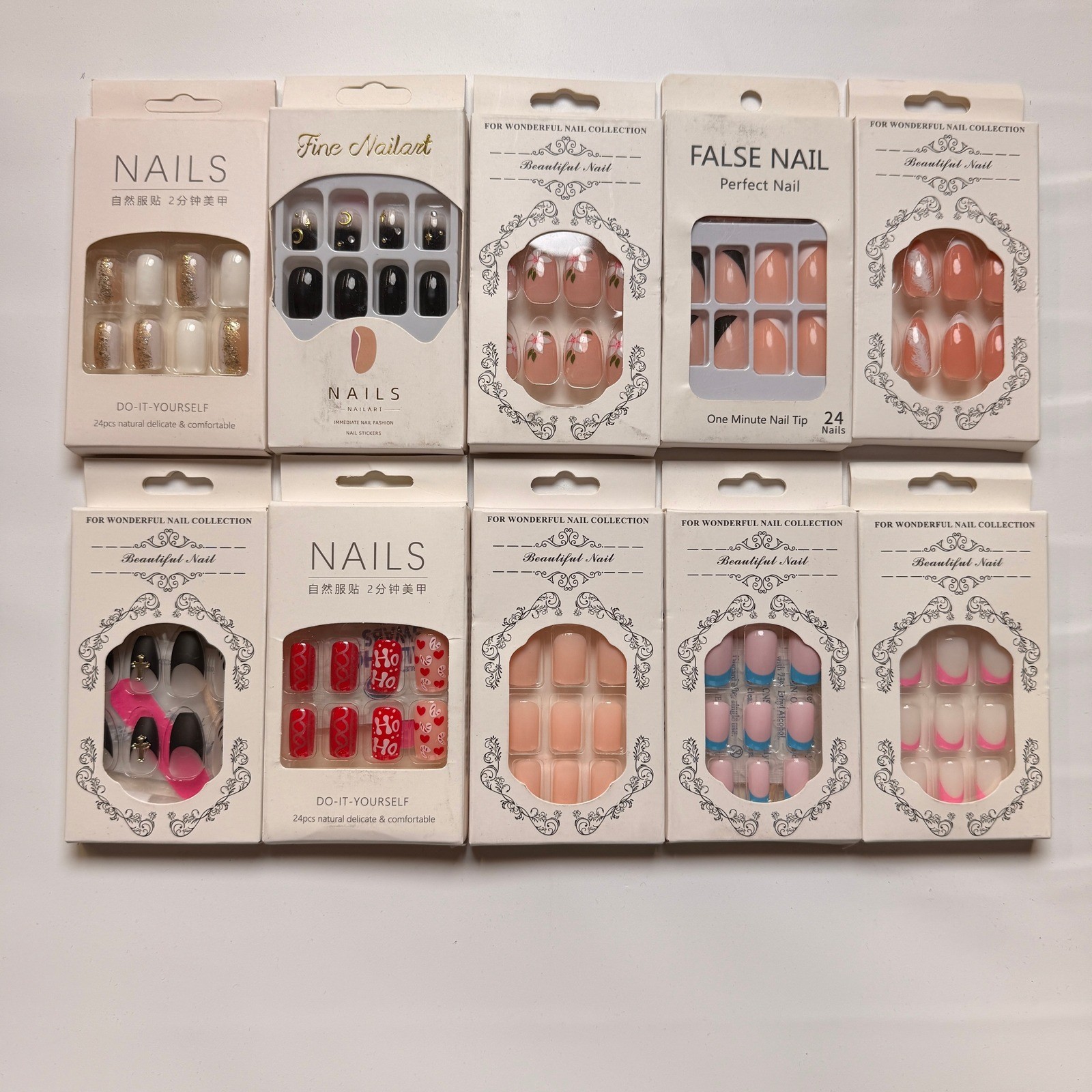 Lot of 10 Pack of 24 New False Press On Nails Assorted Designs and Colors №N34