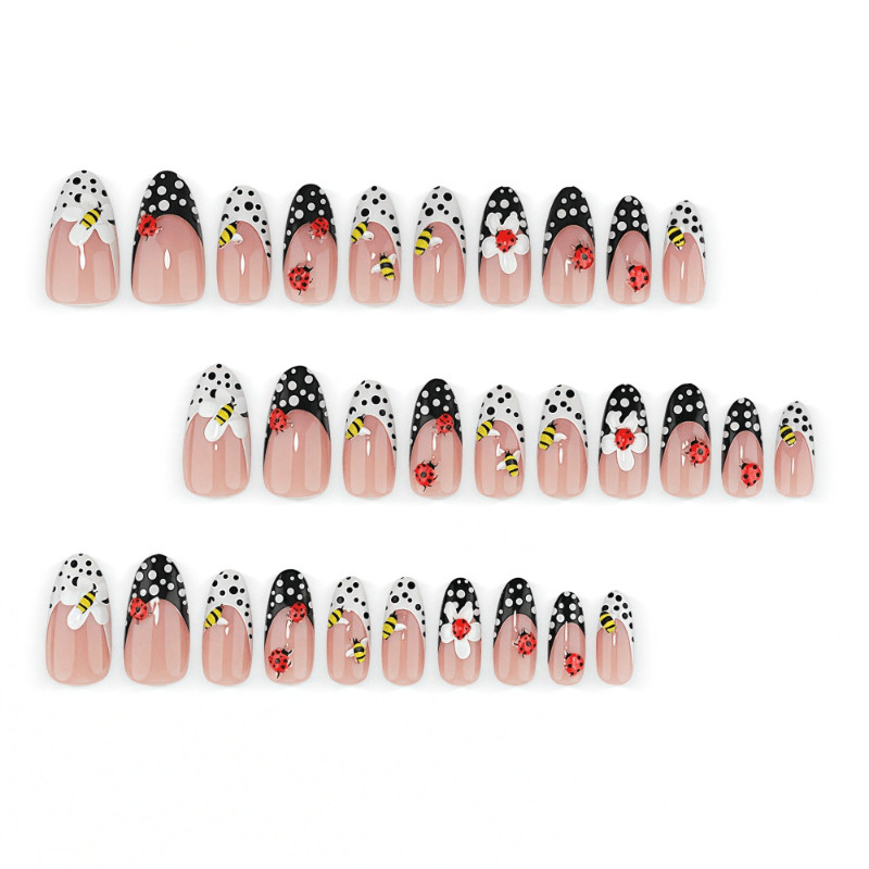 60 Pcs Ladybug Bee Oval Press on Nails, Lovely Casual Summer Daily Fake Nails