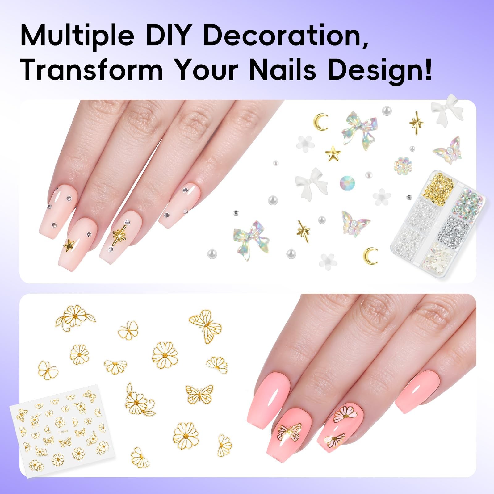 Gel Nail Kit, 240Pcs Short Medium Coffin Nail Tips with U V Lamp 2 Colors Jel…