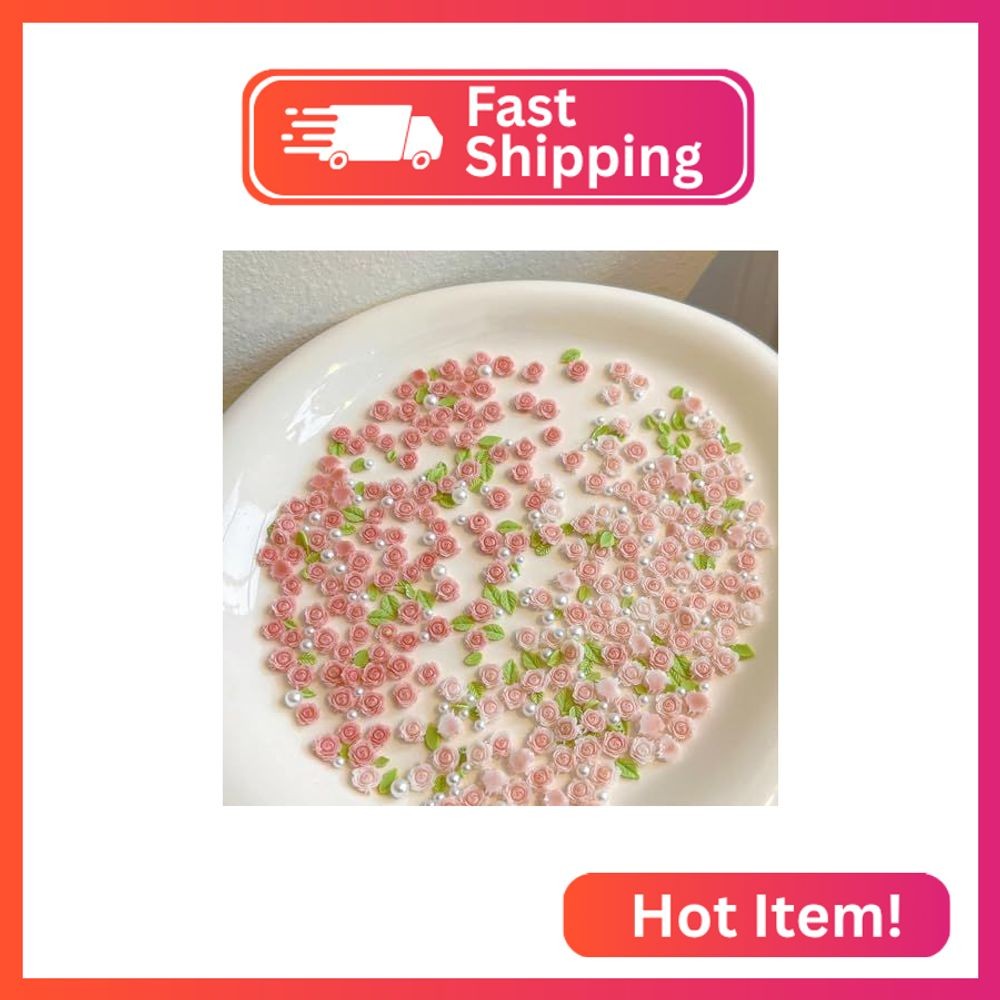 3D Flower Nail Charms, 60PCS 3D Flower Nail Art Rhinestones Pink Pale Pink Mixed