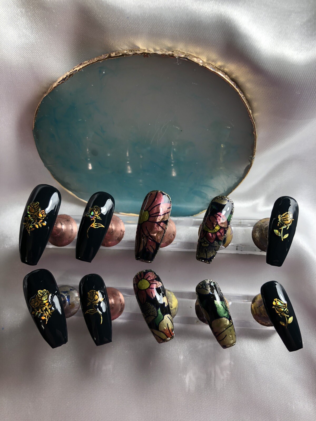 Z-NAILZ! Gorgeous Set Of Handcrafted Custom Long Coffin Press On Nails