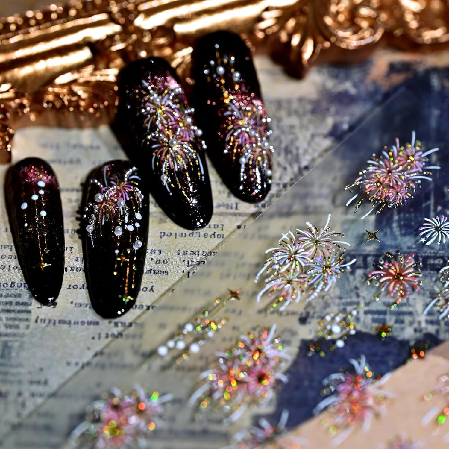 1 Sheet 4Th of July Firework Nail Stickers for Nail Art Embossed Fireworks Nail