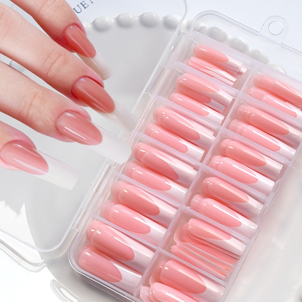 Title: 120PCS Glossy Pink French Press On Nails 12 Sizes Full Cover False Nails