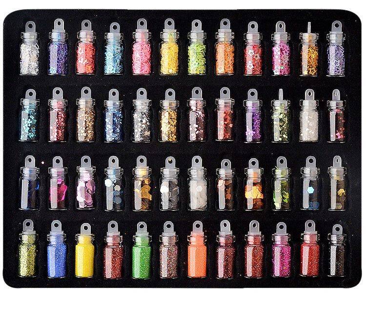 48 Bottles Mini Nail Art Charms Sequin Glitter Powder Caviar Beads Set Crafts