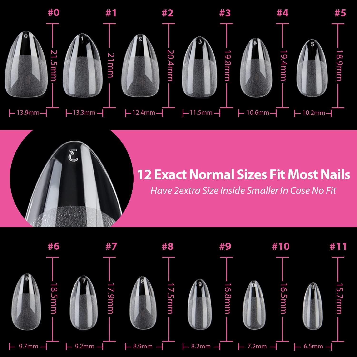 Clear Short Almond Nail Tips – 216pcs – Easy to Apply – No Trace – Long Lasting