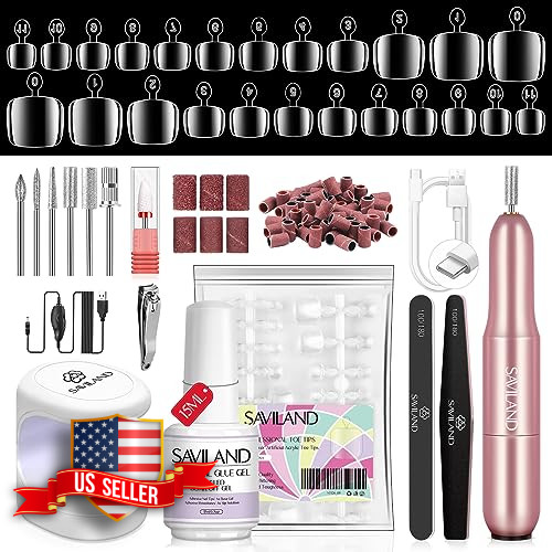 SAVILAND Toe Nail Tips and Glue Gel Kit with Nail Drill, 500 Pcs