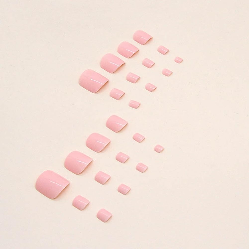24 Pcs Solid Pink Press on Toenails Short 1 Fl Oz (Pack of 24), Color Y1