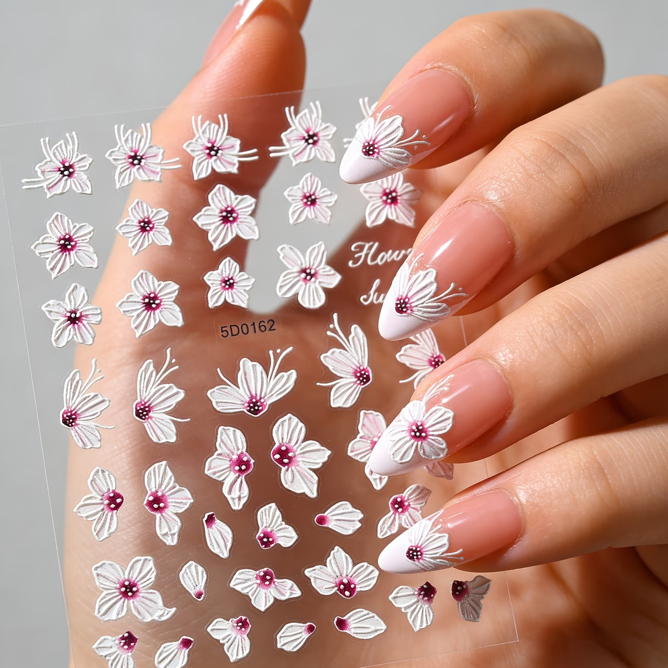 Nail Art Stickers – White & Purple Floral Lace Flower Design for Elegant Nails