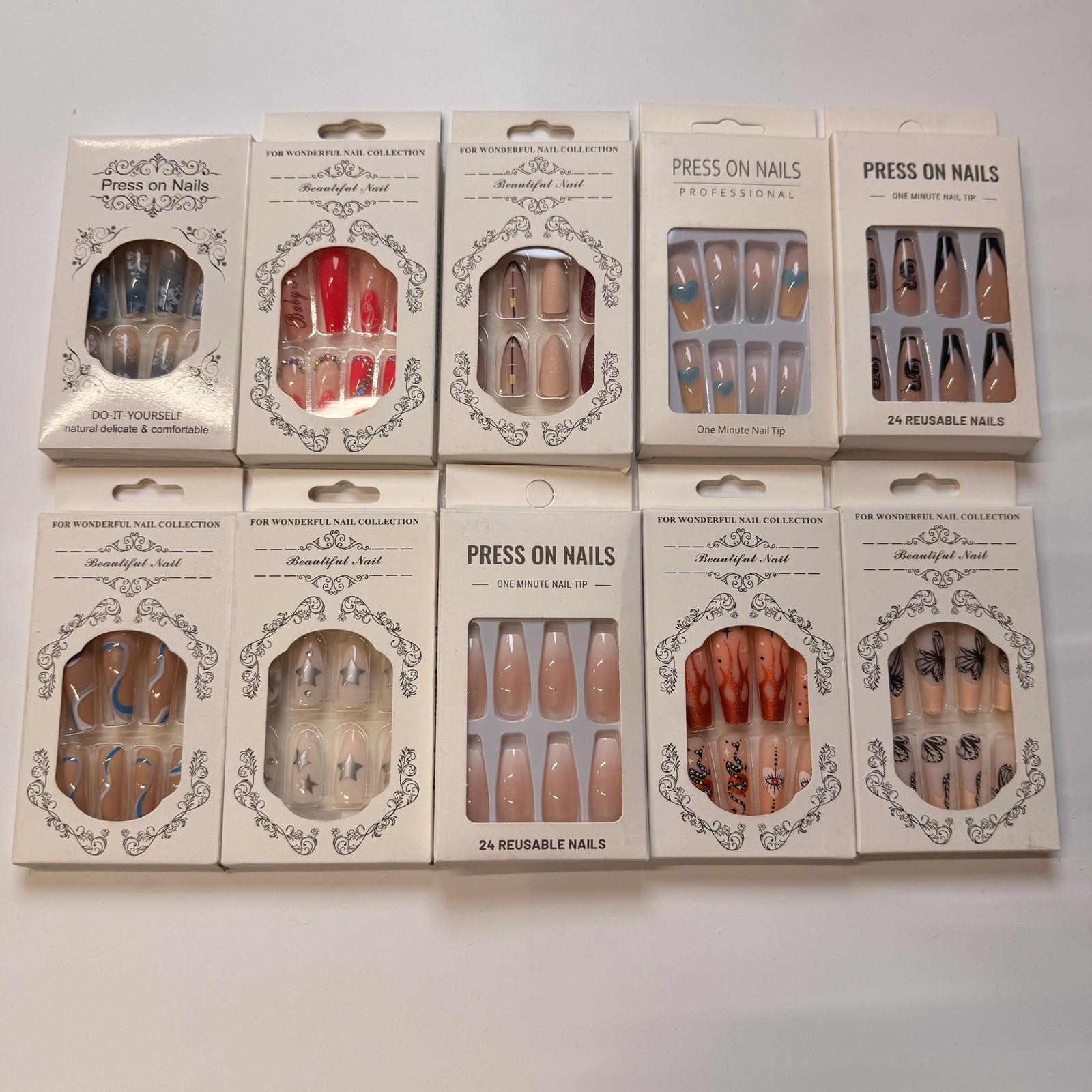 Lot of 10 Pack of 24 New False Press On Nails Assorted Designs and Colors №N29