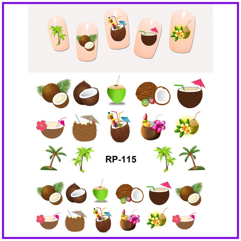 Nail art water transfer sticker decal coconut palm coconut cocktail RP115