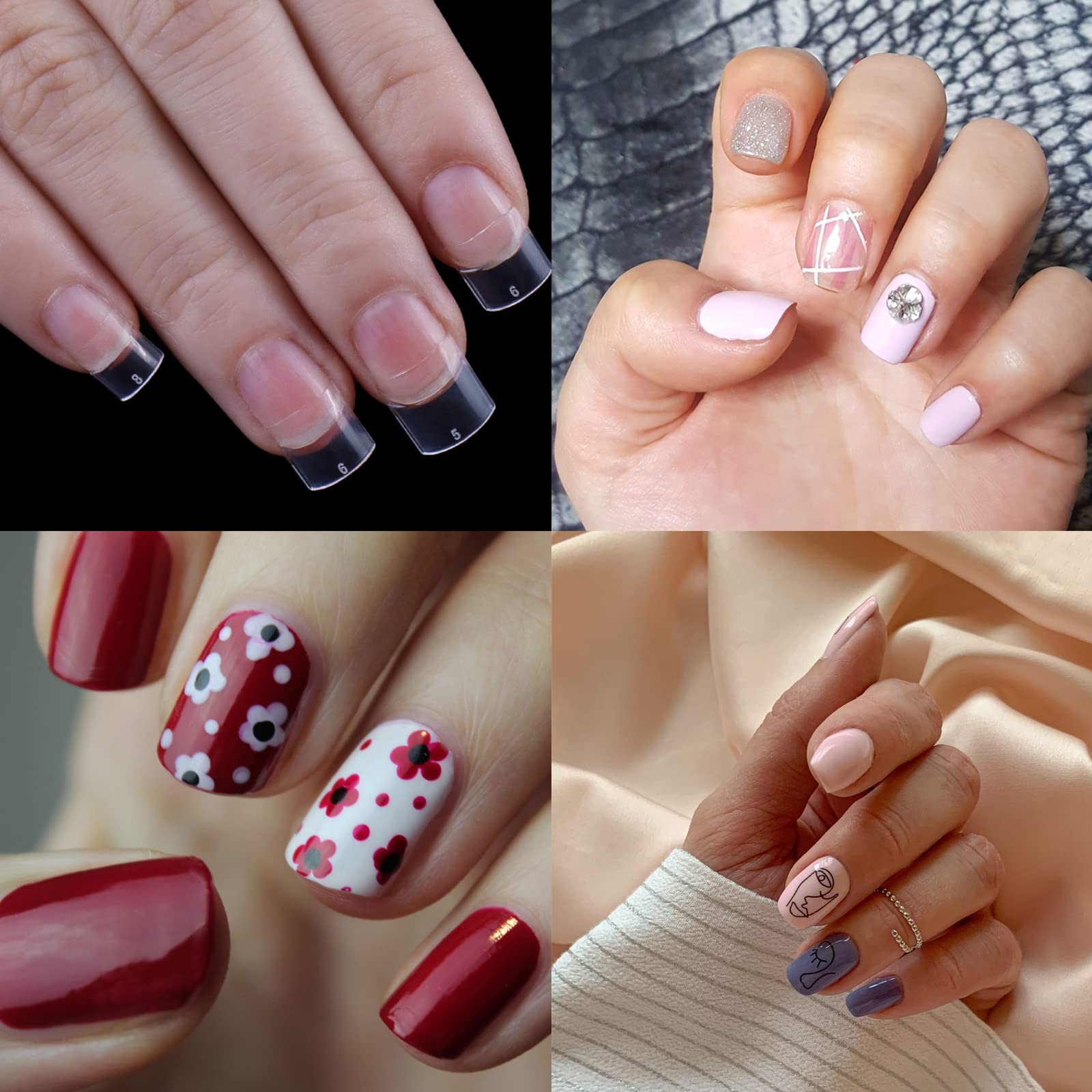 Beuniar Acrylic Natural Nail Tips 500Pcs Short French Artificial Square False…