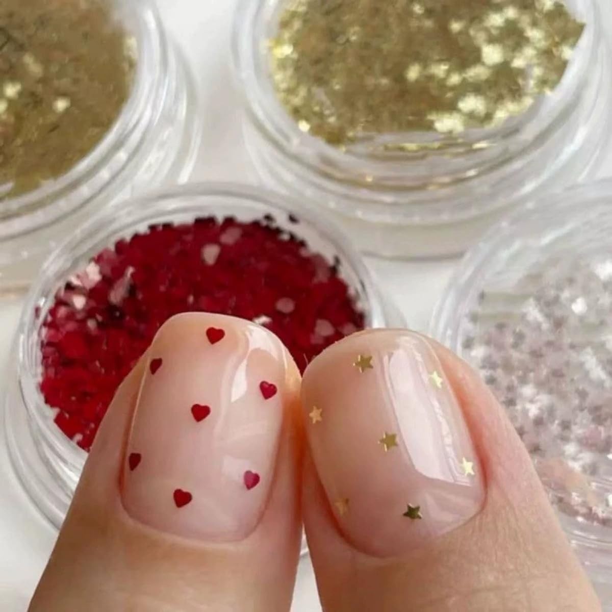 Mini Heart Nail Art Glitter Sequin 4Boxes Love Hearts Star Nail Flake Decals …