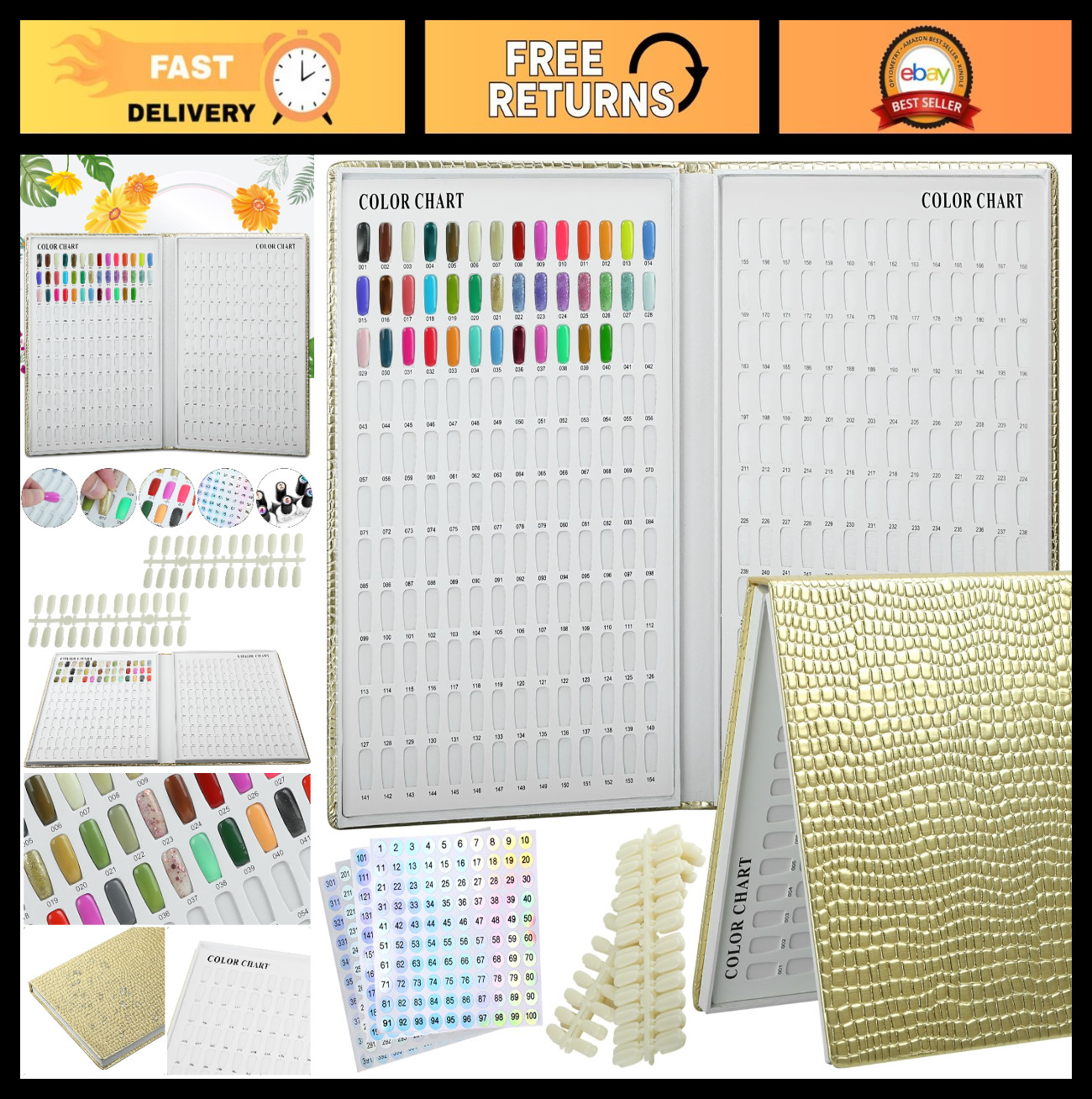 308 Colors Nail Swatches Book with 360 Tips & Number Labels – Gel Polish Color C