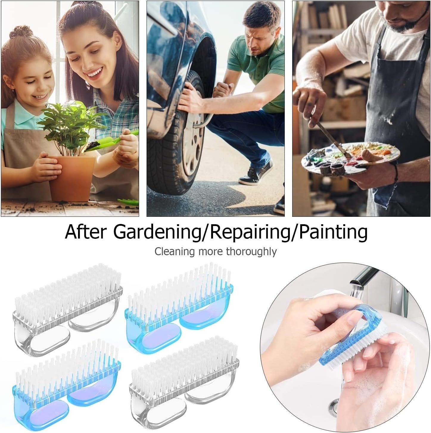 4 Pack Fingernail & Toenail Brush Kit with Practical Grip – Travel Friendly