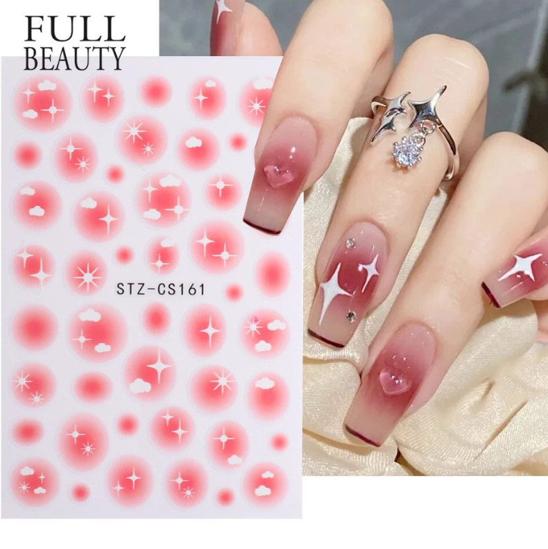 Nail Art Stickers Decals Sky Pink White Cloud Sun Moon Stars DIY CS161 NS40