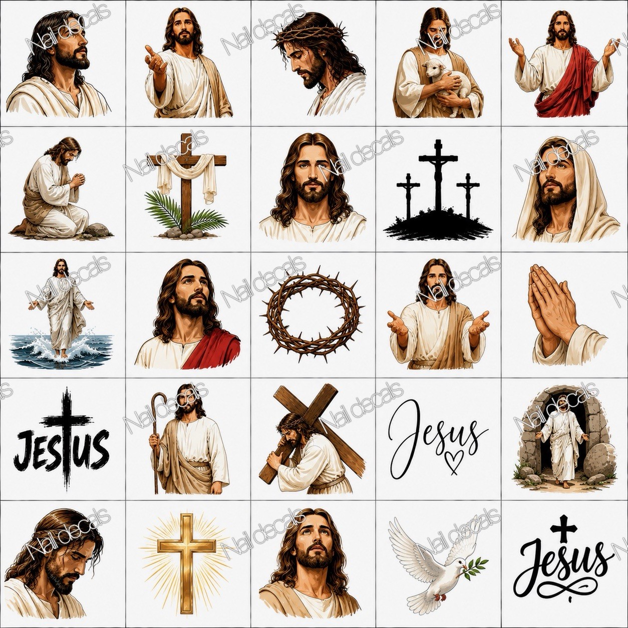 Jesus Faith Christian Finger Nail Decals Clear Waterslide Transfer Set of 50 +