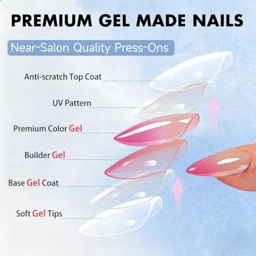 Almond Press on Nails – Medium – Medium – ombre Fushia – Chrome