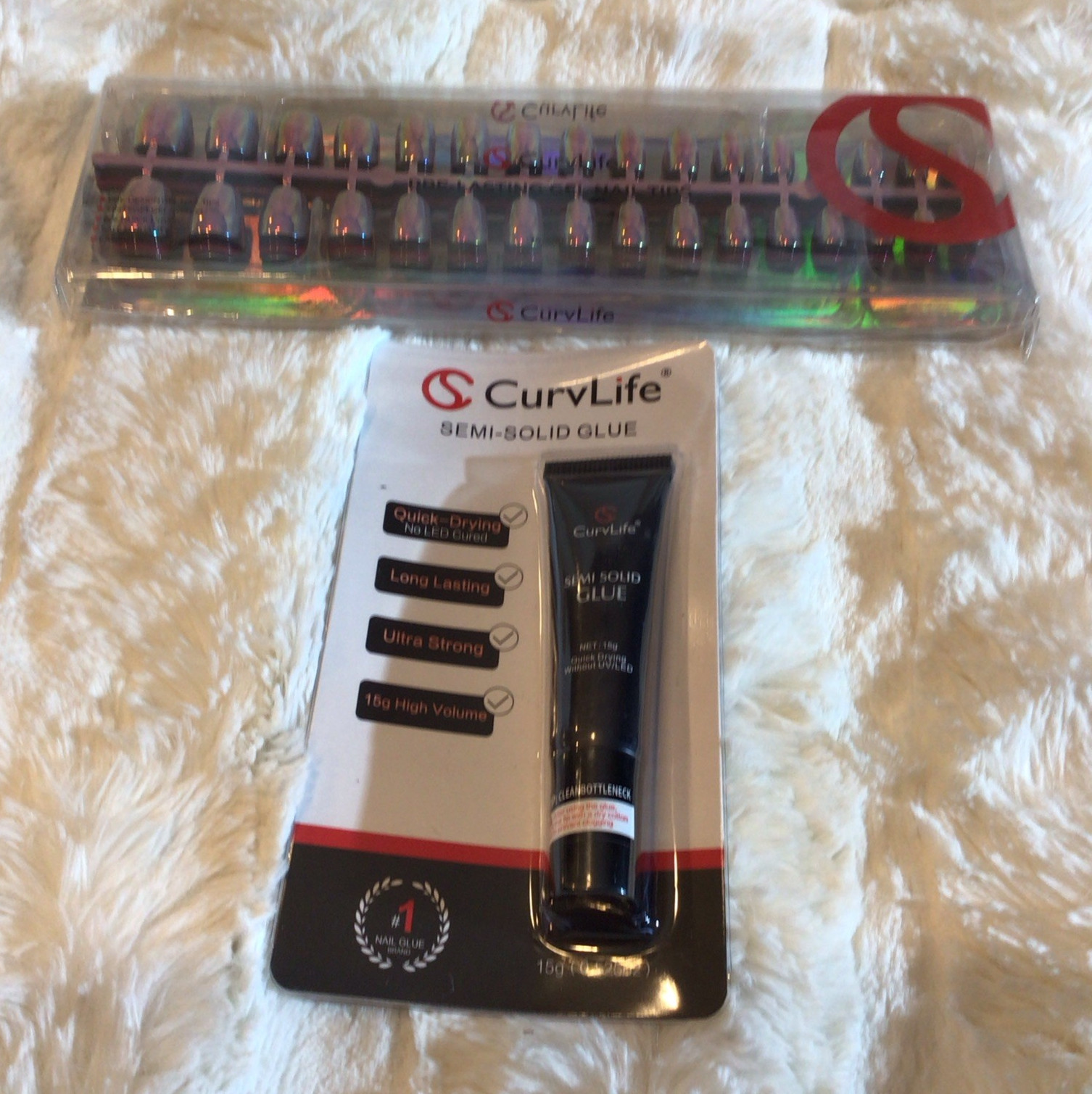 CurvLife Purple Silver Pre-Designed Full Cover Square Press-On Nails M Glue