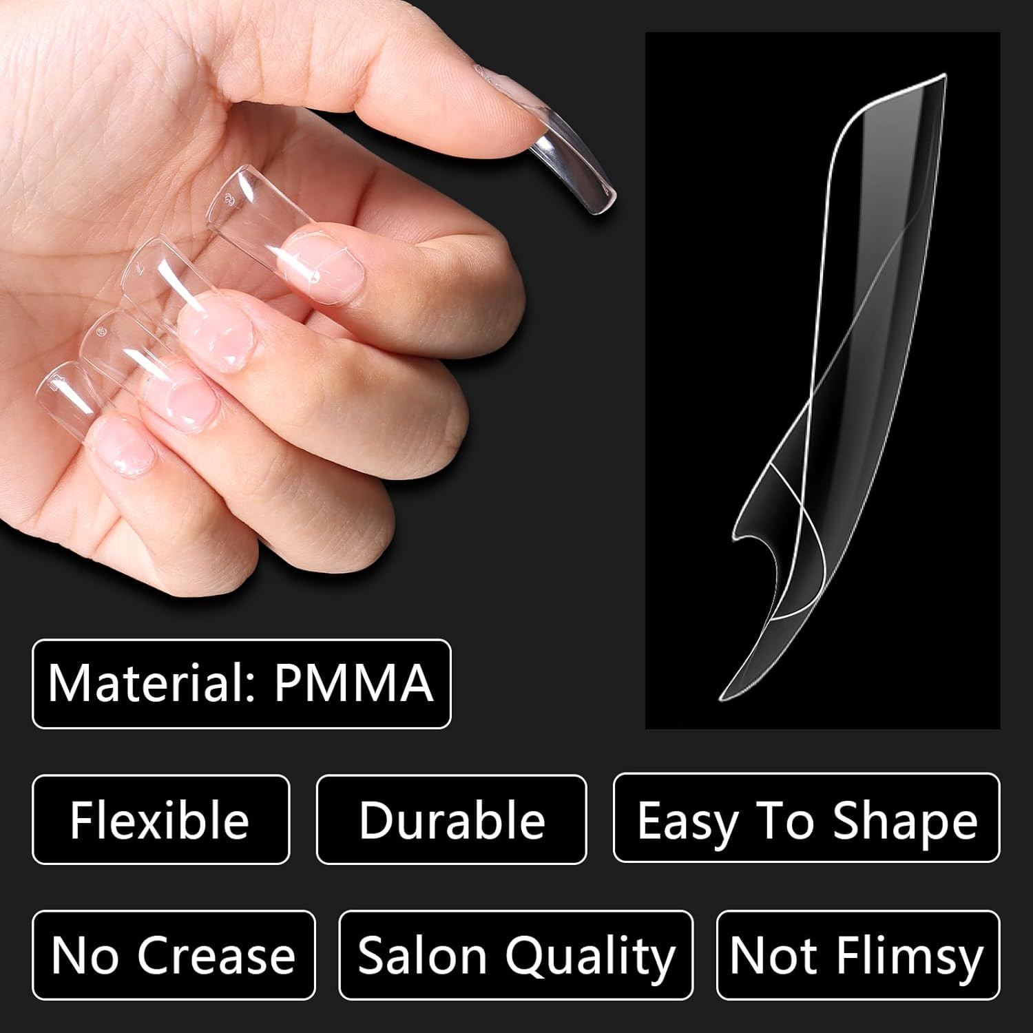 600Pcs Medium Length Duck Nail Tips 12 Sizes Box-Packed Clear Duck Nails Half Co