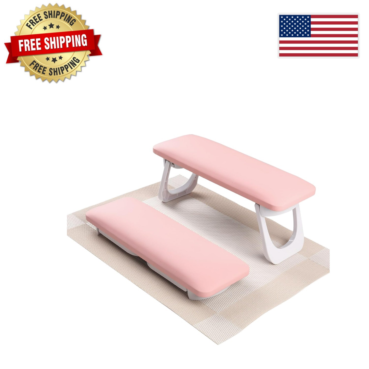 Pink Foldable Nail Arm Rest with Microfiber Cushion & Space-Saving Table Mat