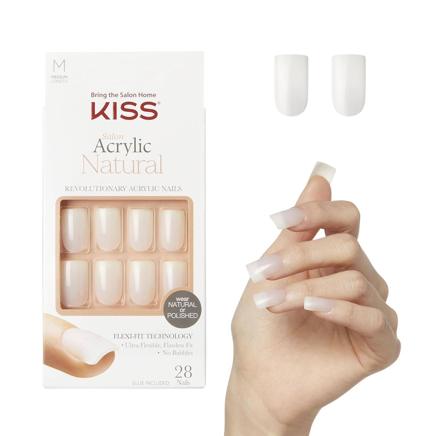 Salon Acrylic French Manicure Set, ‘Leilani’, Medium Length, Nude Square Press-O