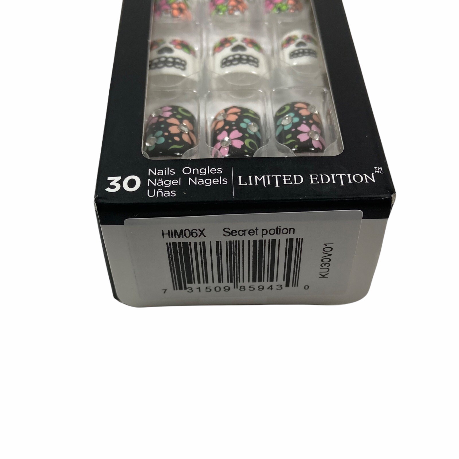 NEW Kiss Nails Impress Press On Manicure Short Gel Sugar Skull Floral Halloween