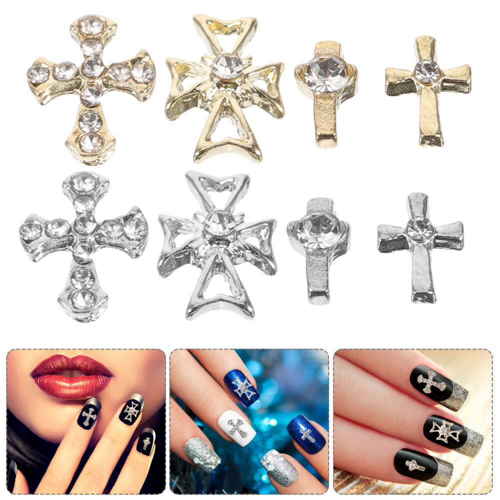 80pcs Cross Nail Charms Rhinestones 3D Nail Gems Women Manicure Art Jewelries
