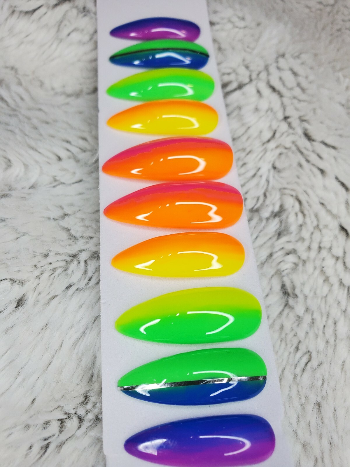Neon Rainbow ombre stiletto nails Gel Press On nails pride pink orange yellow