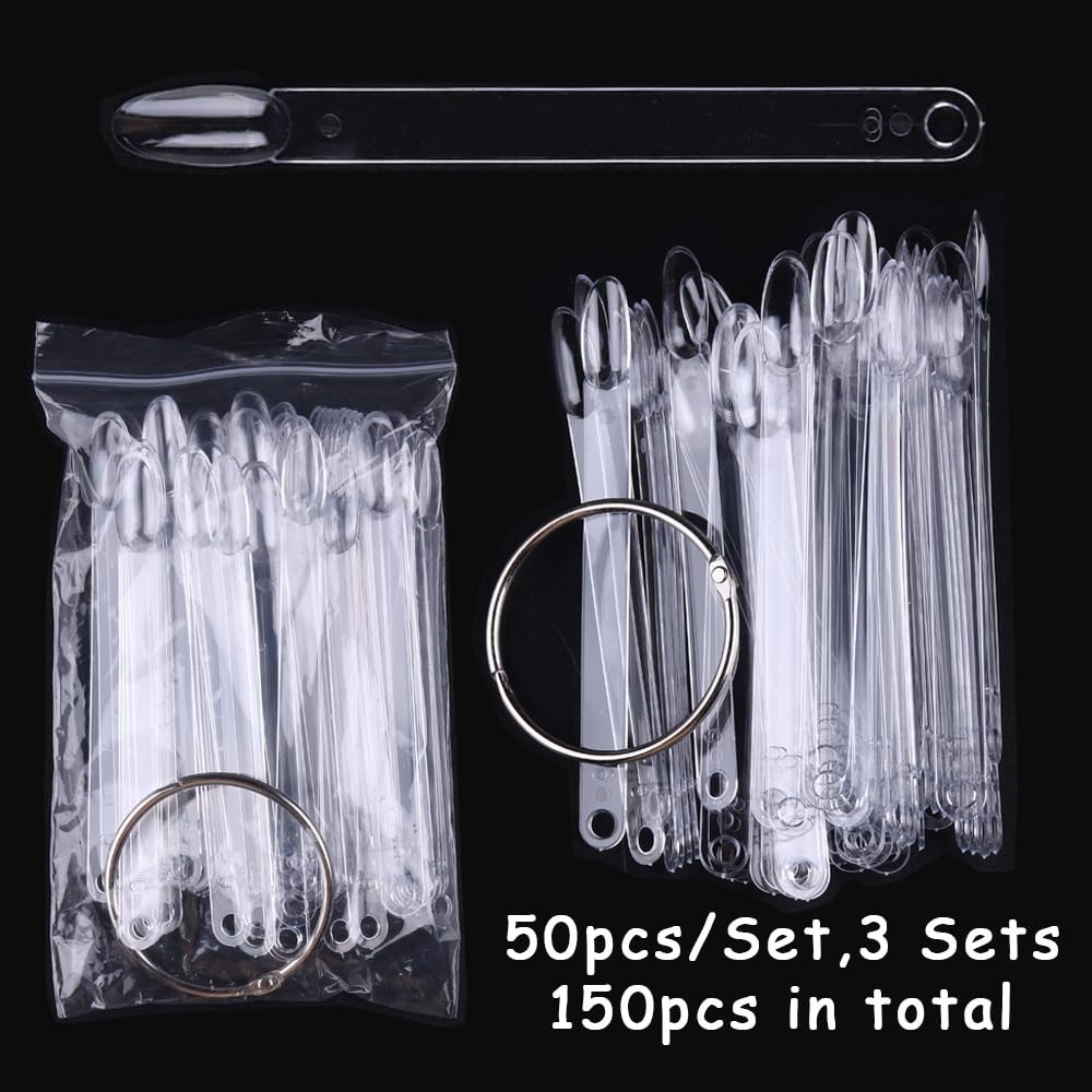 150pc Clear Oval Nail Swatch Sticks with Ring Color Display – Nail Art Tips Set