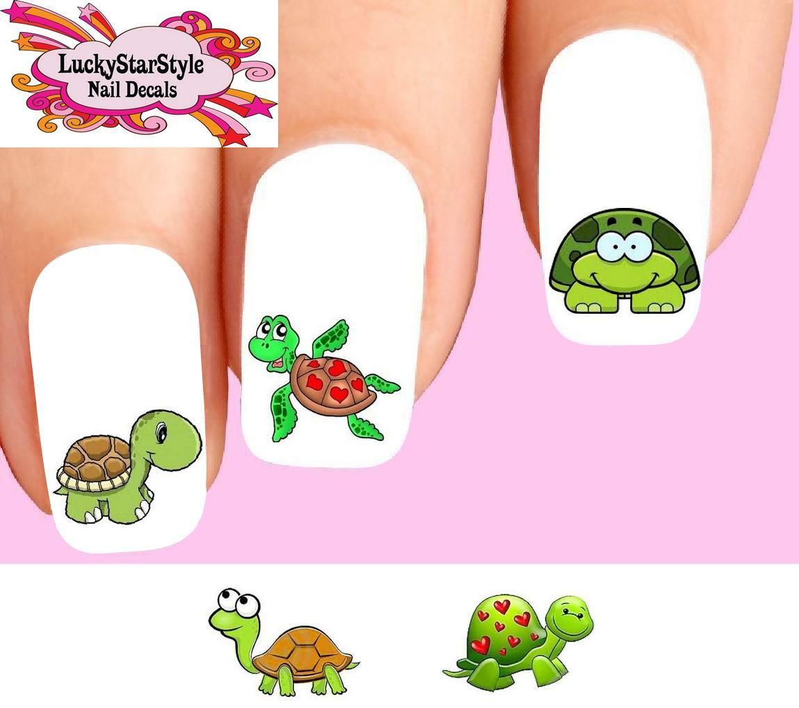 Waterslide Nail Decals Set of 20 – Cute Turtle Hearts Assorted