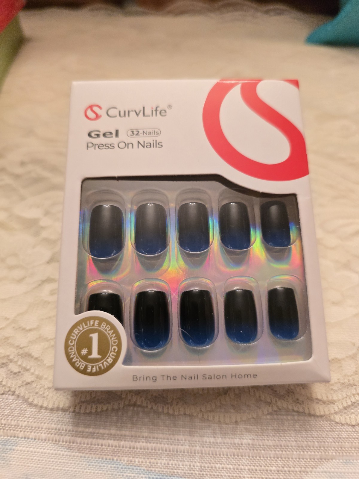 CURVLIFE PRESS ON NAILS – Medium SQUARE – AZURE PLUNGE