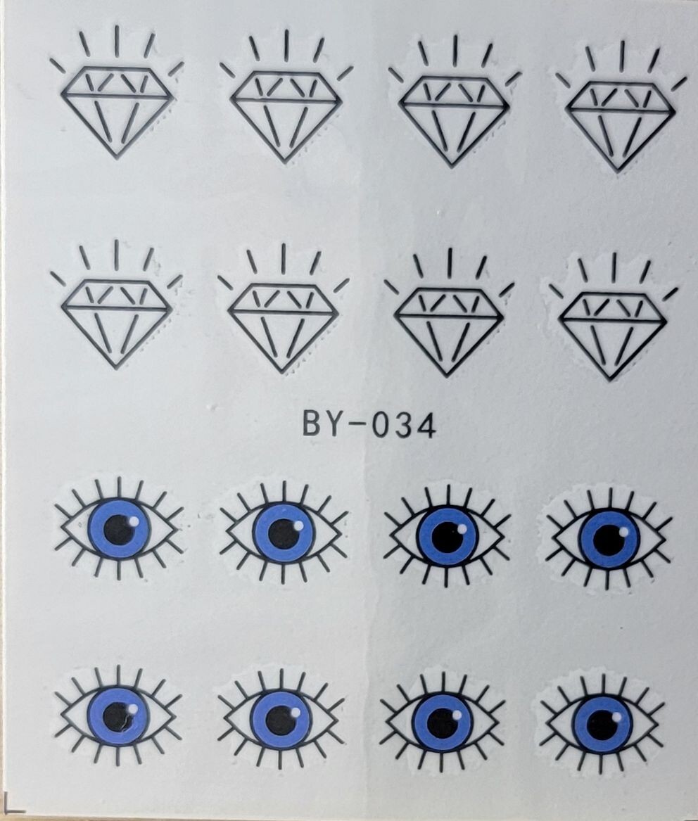 Nail Art Decal Stickers – Blue Eyes & Diamonds – Ships from U.S. BY-034