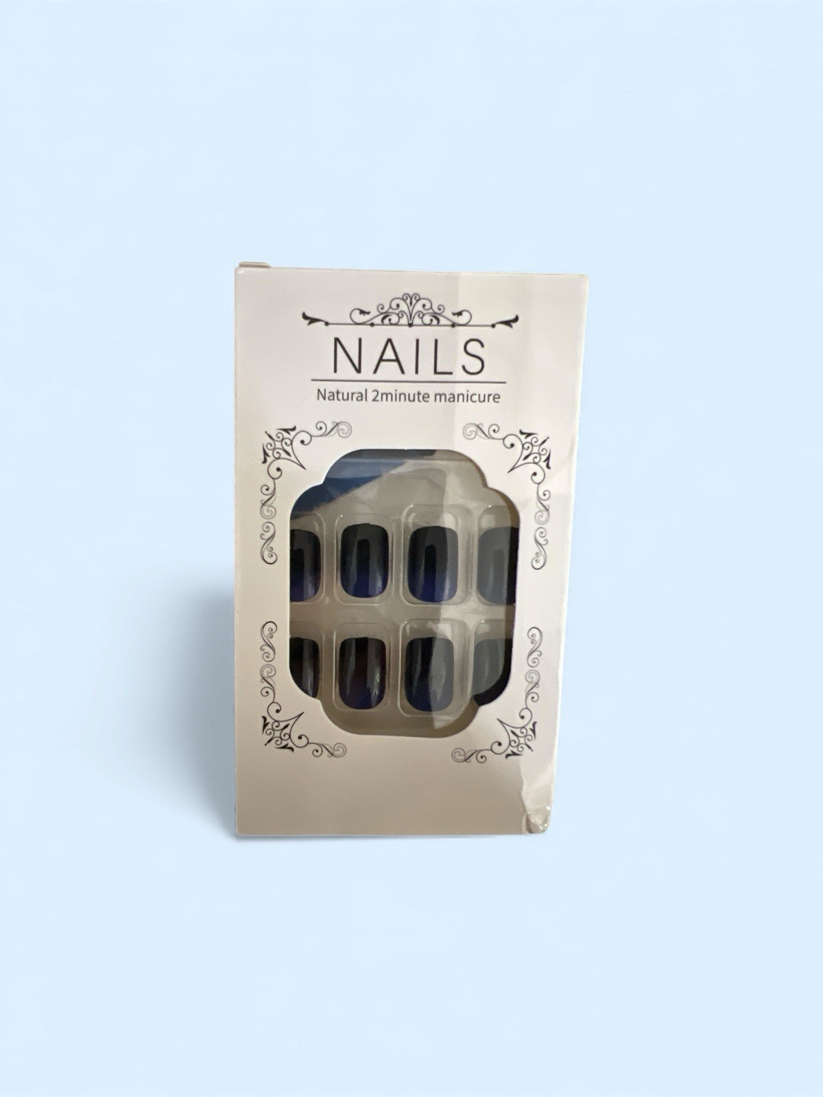 Teal Blue Ombre Press On Nails Short Square Gradient Fake Nails Glossy 24pc Set