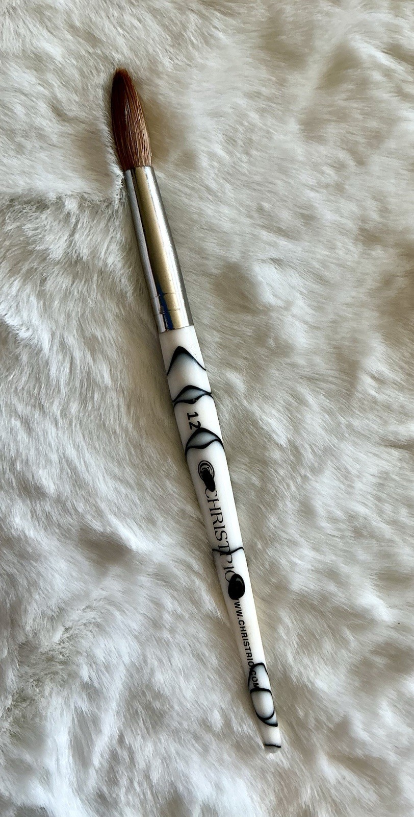 CHRISTRIO White Marble Handle Acrylic Nail Brush Ergonomic Size 12 Used