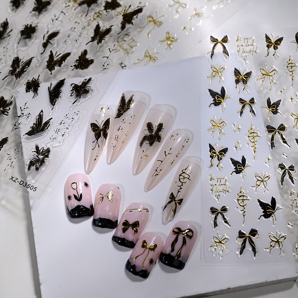 4Pcs Self-Adhesive Nail Art Decals with Butterfly Bow-Knot Floral Designs NH28