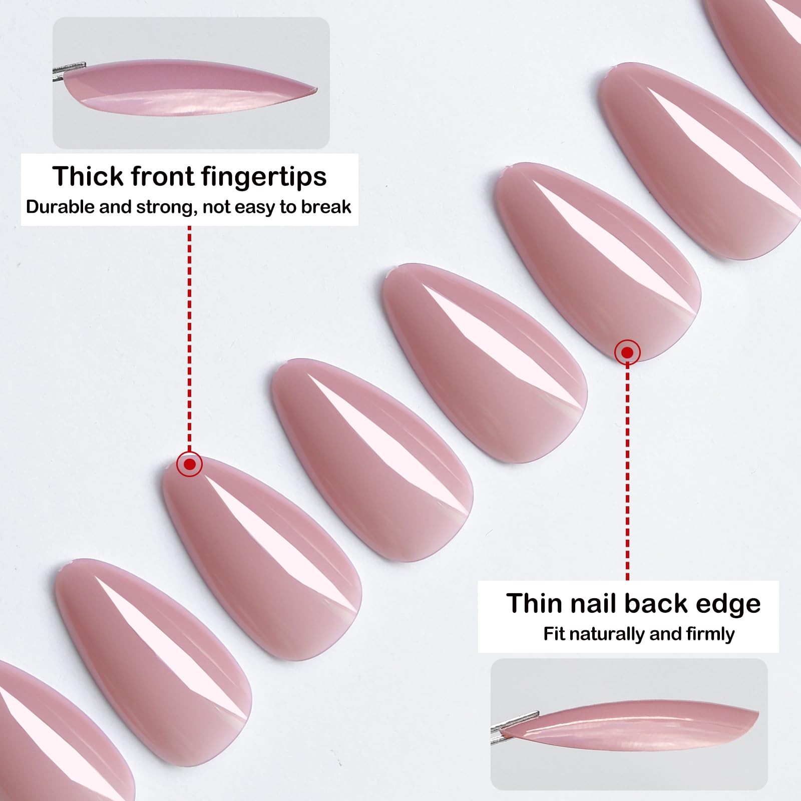 LoveOurHome 240pc Nude Almond Press on Nails Medium Fake 0-11, Jelly