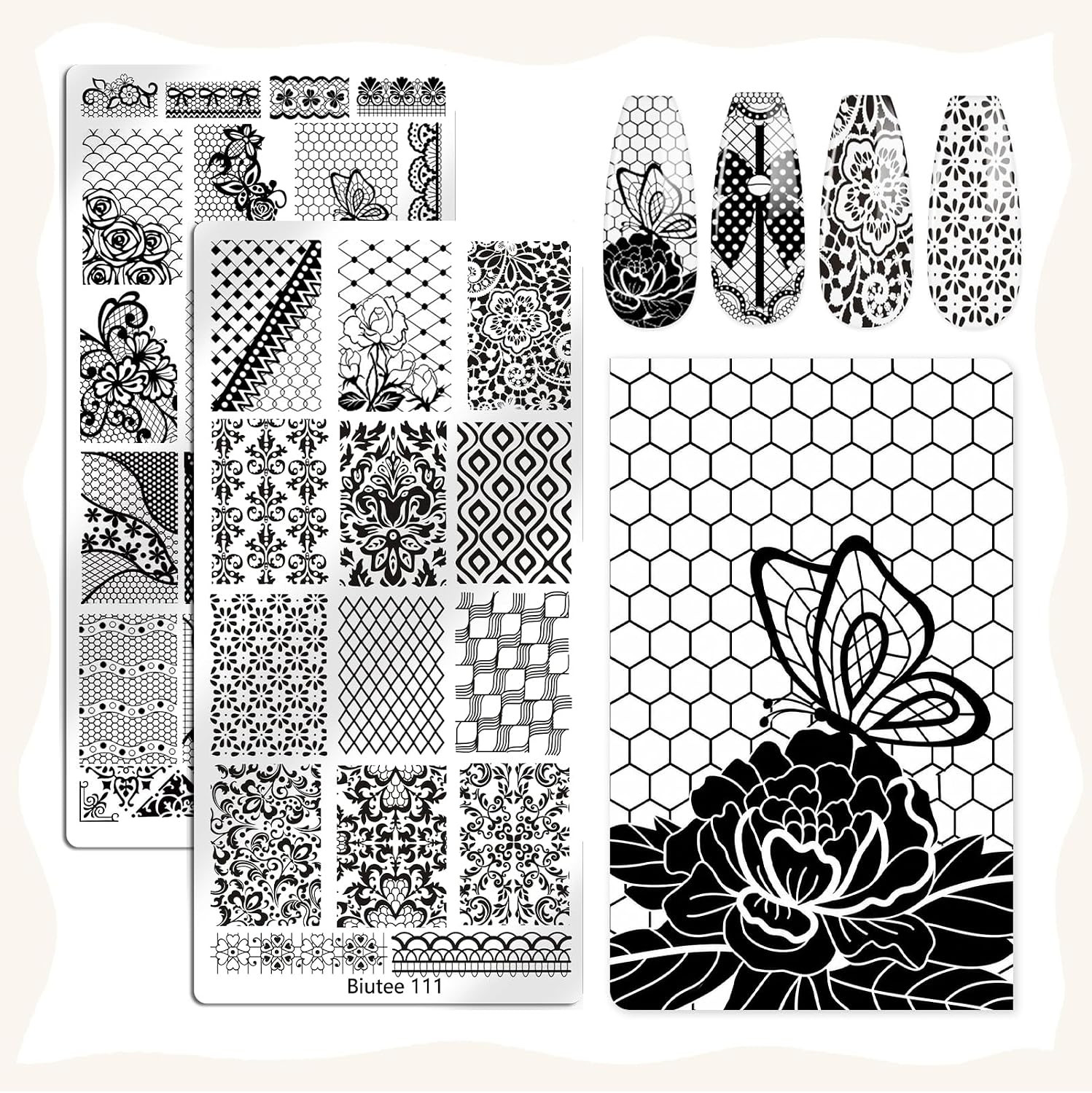 13Pcs Nail Stamping Plates Set – Lace Series Nail Art Stamper and Scraper Kit, P