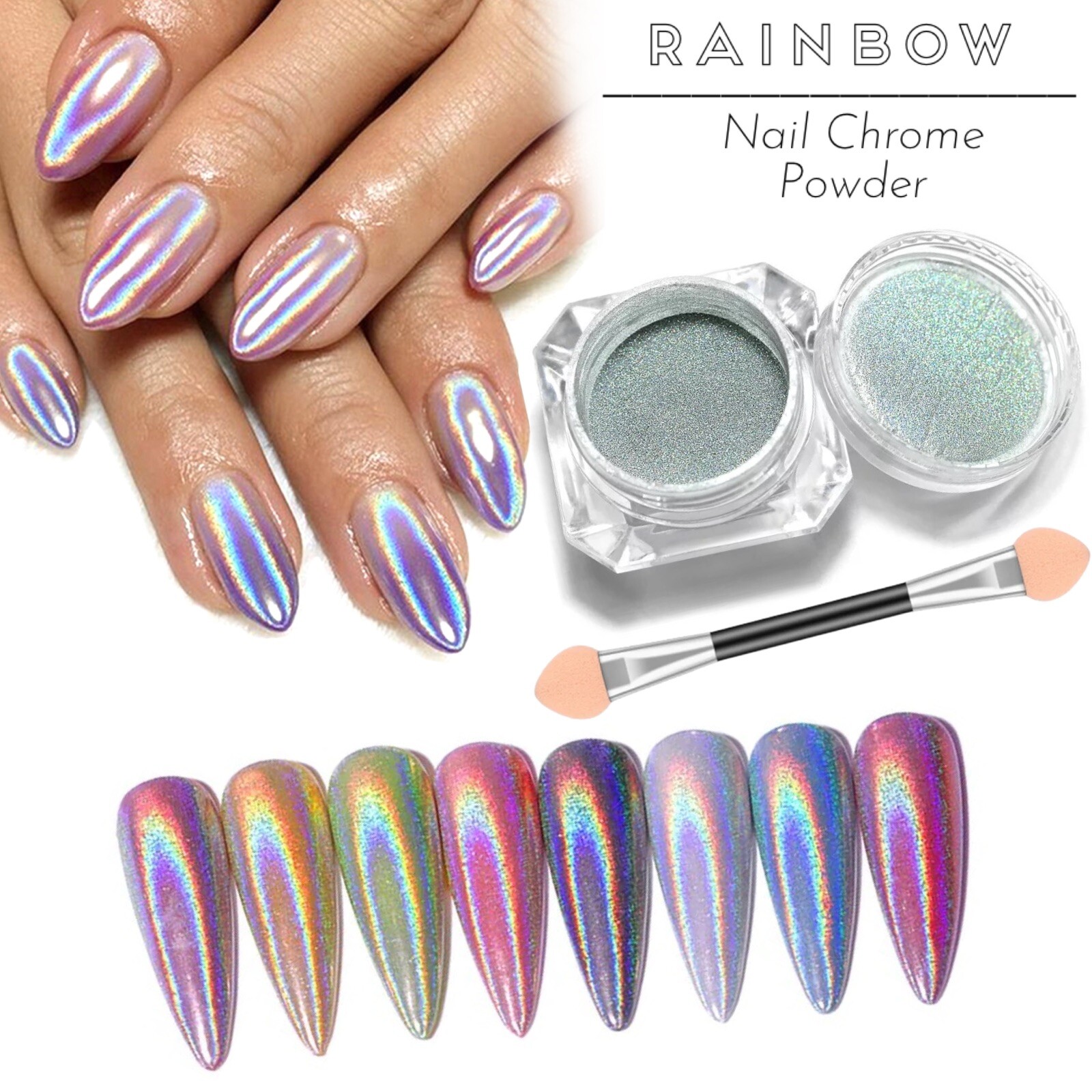 Holographic Nail Chrome Rainbow Powder Unicorn Pot Shiny DIY Pigment Nails 15μm