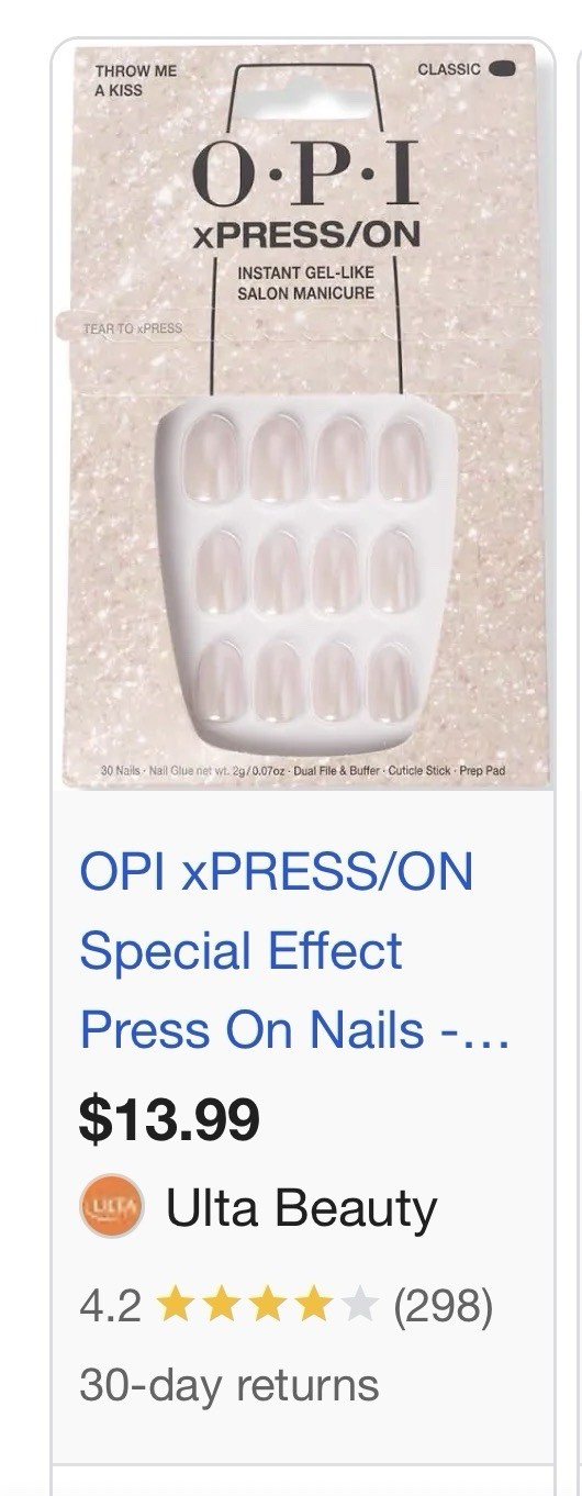 OPI xPRESS/ON Pink Classic Press-On Nails Throw Me A Kiss 2 Packs Glue Included