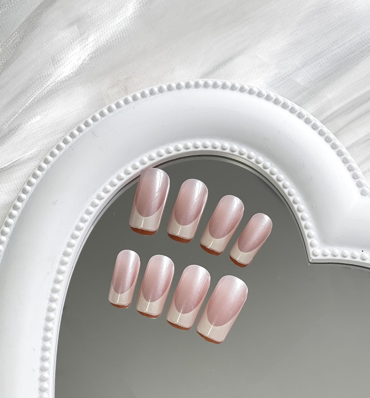 Medium Square French Tip White Flash Full Cover False Nails – 24Pcs with Glos…