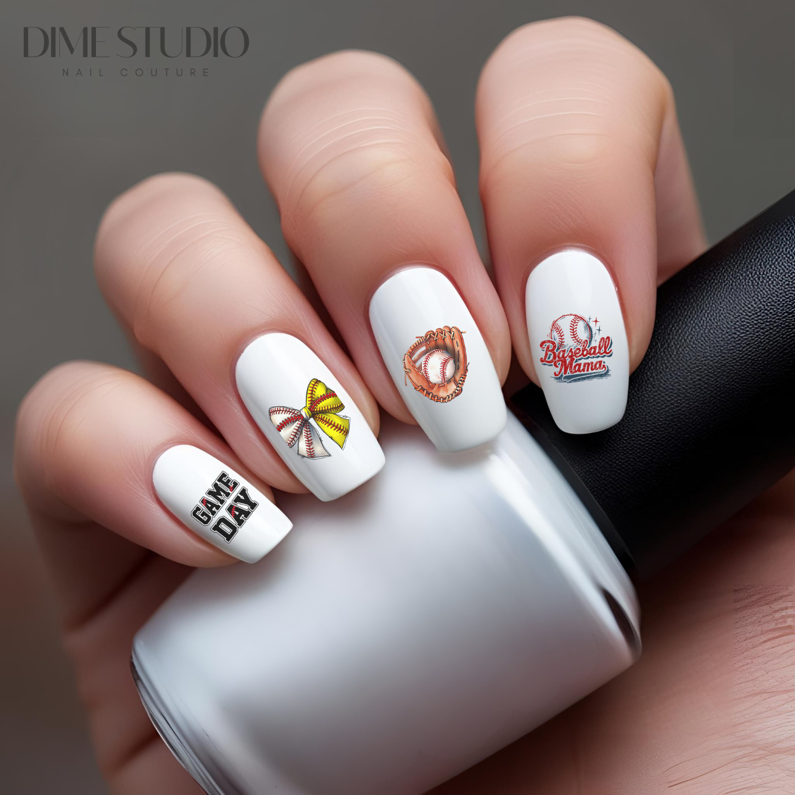 4PC Fun Baseball Mom Sporty Chic Nail Decals Clear Overlay Nail Art