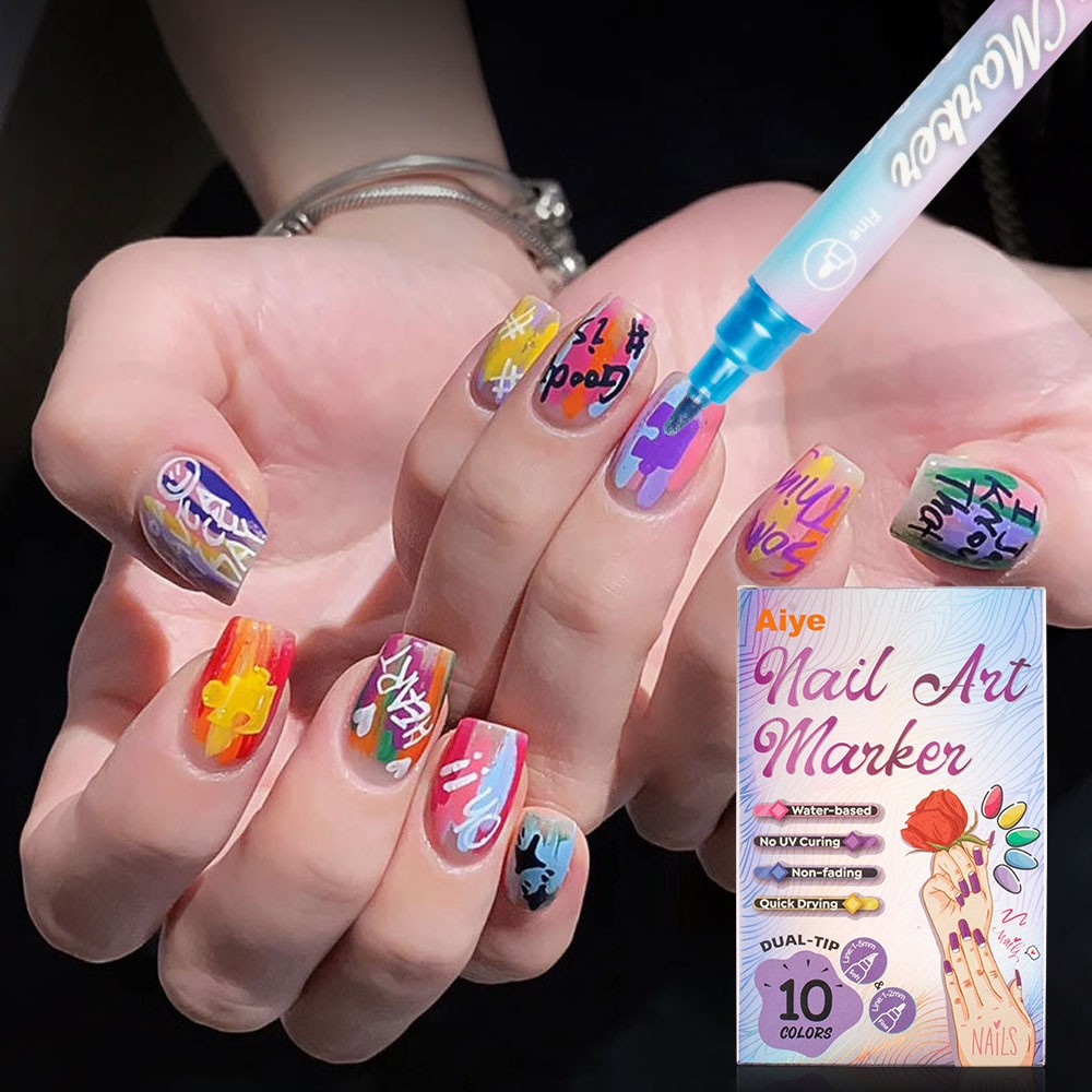 Nail Art Marker Pens Set with Vibrant Colors DIY Patterns for Professional JQ