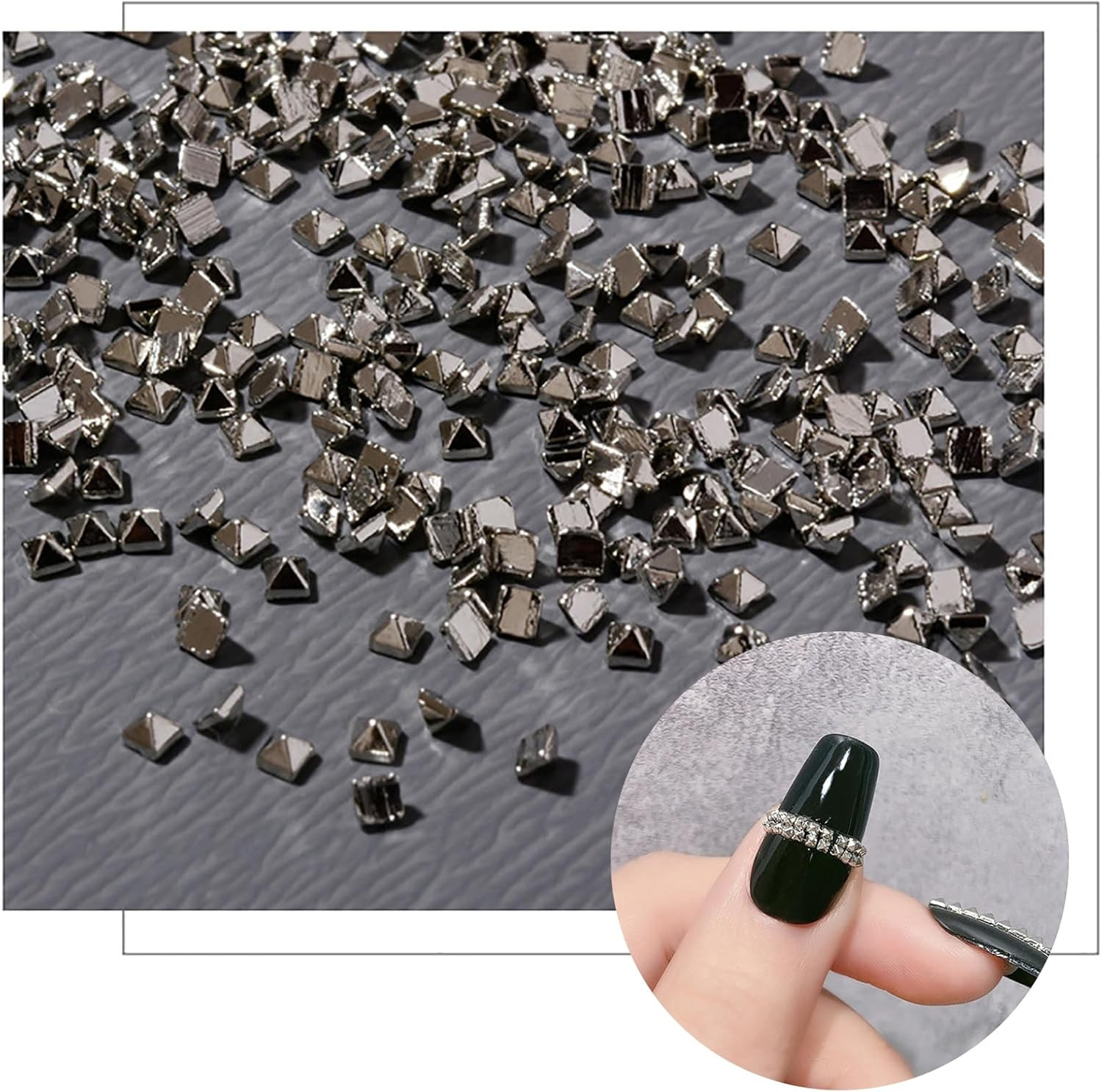 Square Spire Nail Charms, 3D Mini Metal Nail Art Studs Rivets, Black Silver Punk