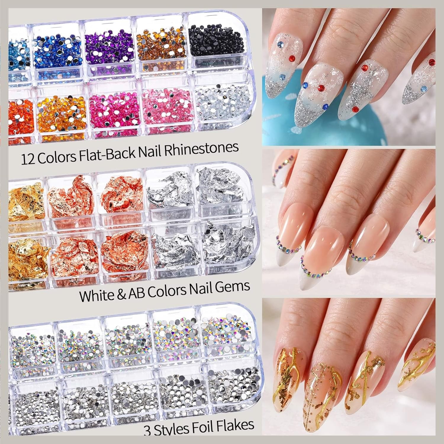 15-Piece Nail Art Kit with Brushes, Dotting Tools, Rhinestones, Stickers & Chrom