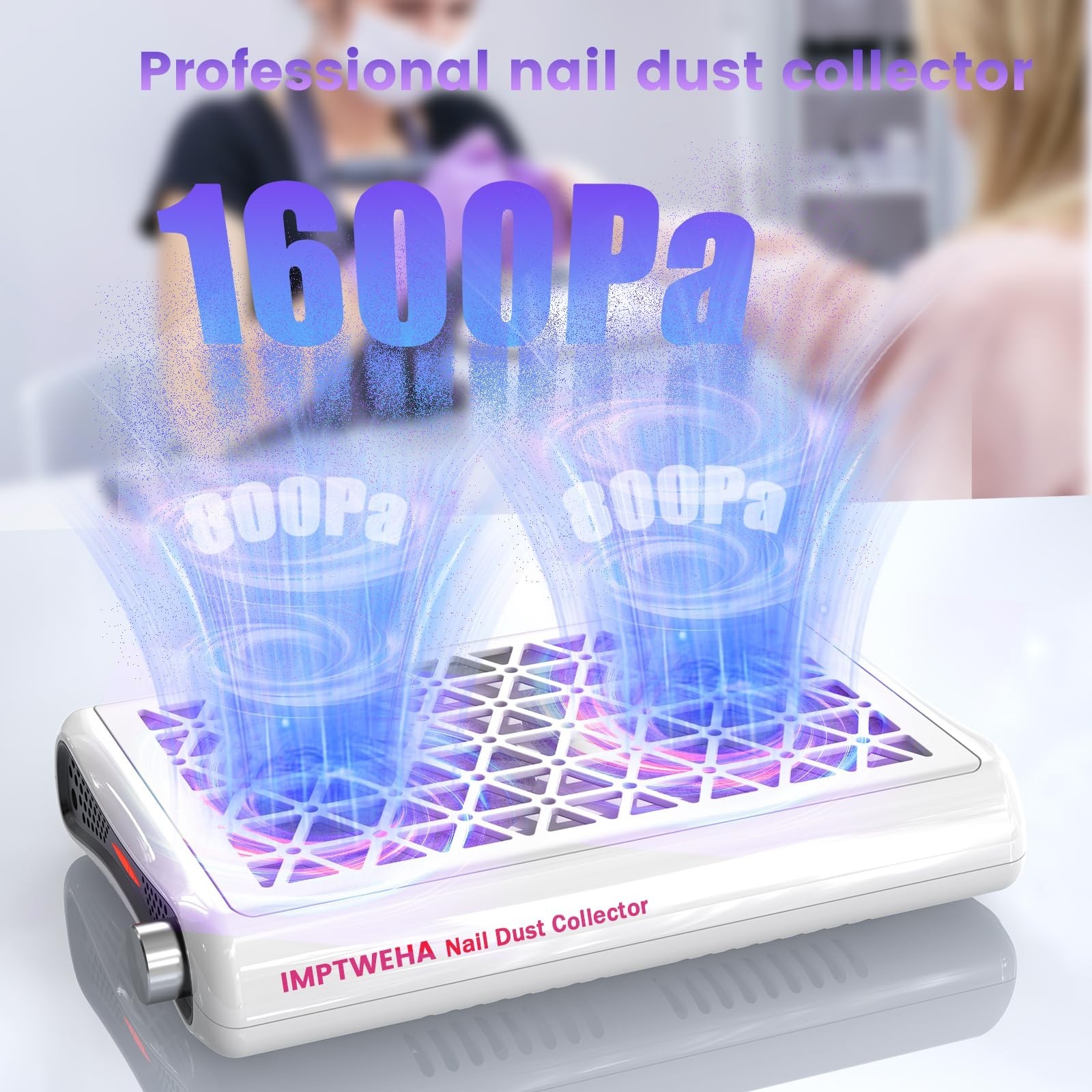 Nail Dust Collector Machine 1600PA with LED Display & 30 Filter Papers for Salon