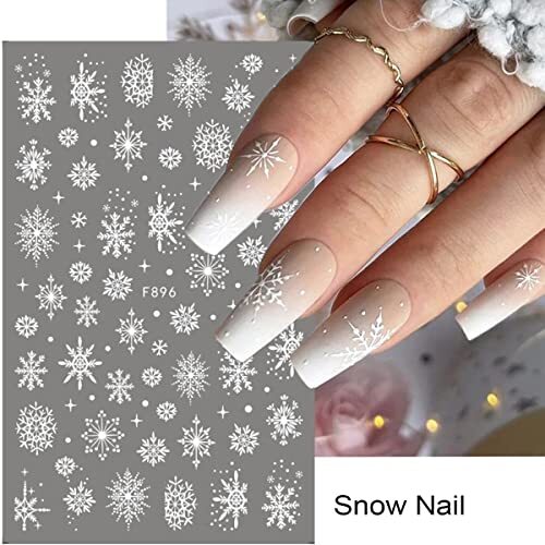 8PCS Snowflake Nail Art Stickers White Glitter Snow Nail Design 3D Self
