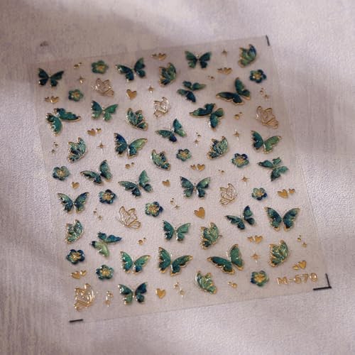 5D Embossed Nail Stickers for Nail Art, 2 Sheets Butterfly Flower Nail Decals