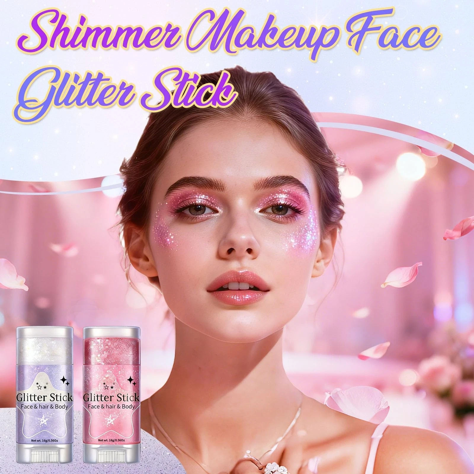 Body Glitter Stick 6 Pack Red White and Blue Face & Hair Glitter with Chunky…
