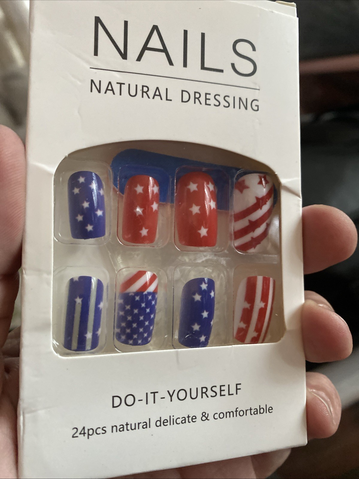 Square Patriotic 4th July Nail Tips 24pcs Finished Boxed With Glue & Tabs nails